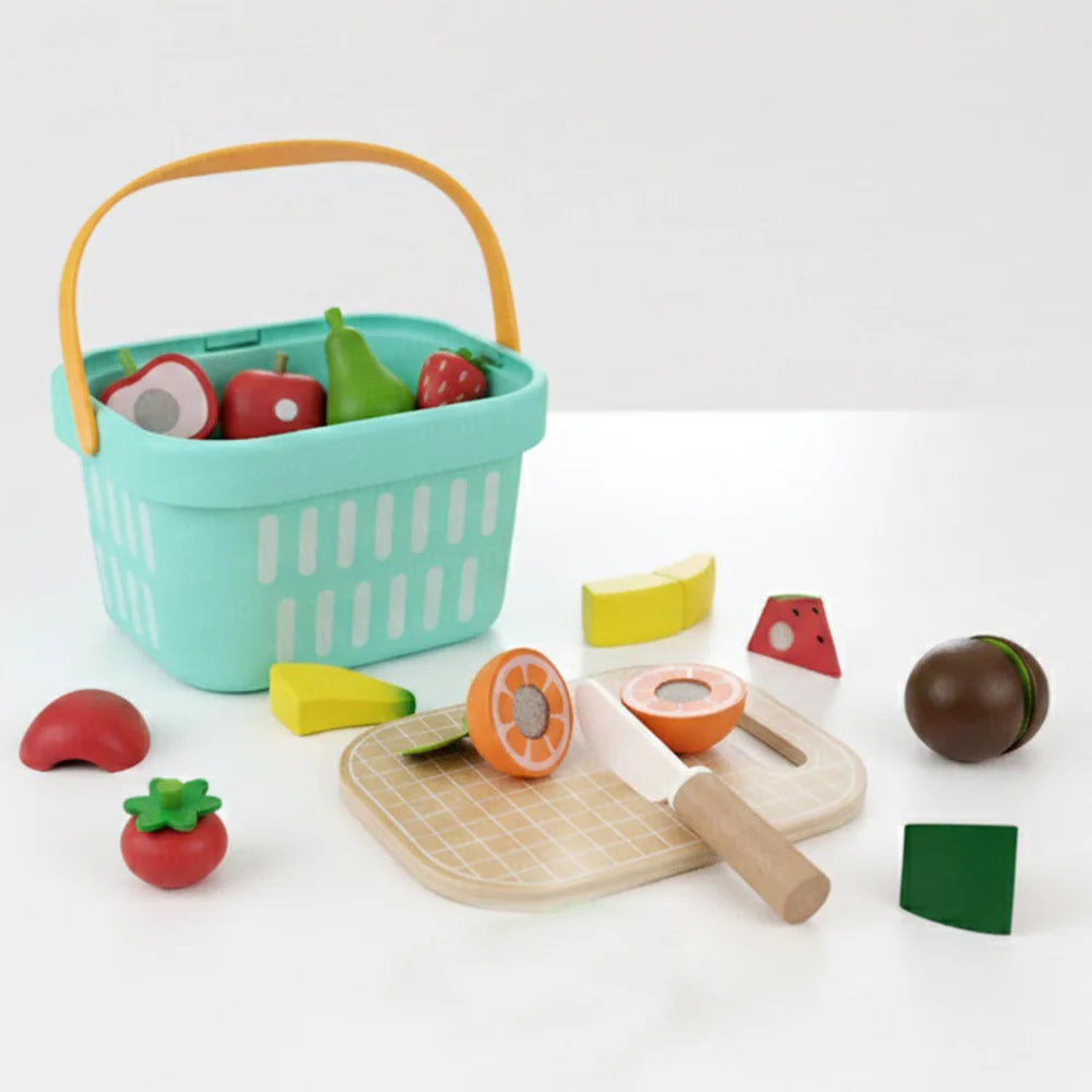 Open Ended Wooden Cutting Fruits Basket Set