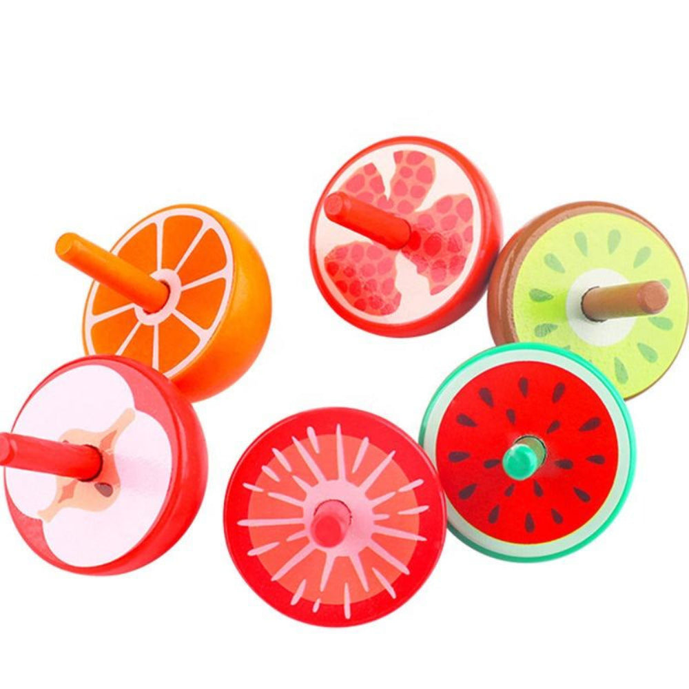 Open Ended Wooden Fruit Themed Tops ( Set Of 6)-Motor Skills-Open Ended-Toycra