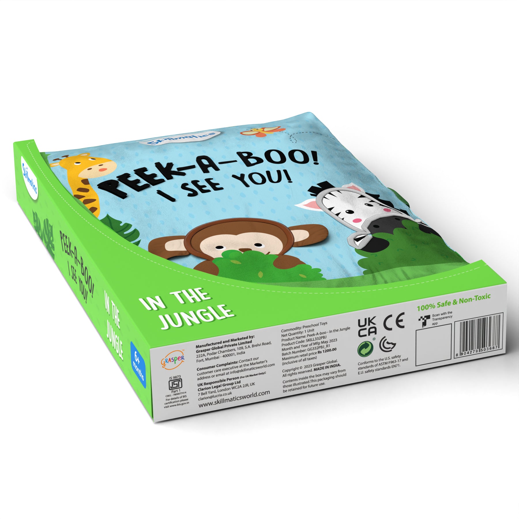 Skillmatics Baby Book - Peek-A-Boo I See You Jungle Theme, Interactive Soft Cloth Book With Crinkle Pages, Ages 6 Months And Up