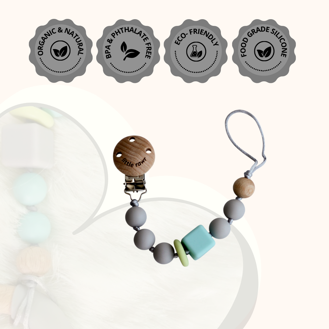 Little Rawr Silicone Pacifinder Beads with Clip Holder - Grey