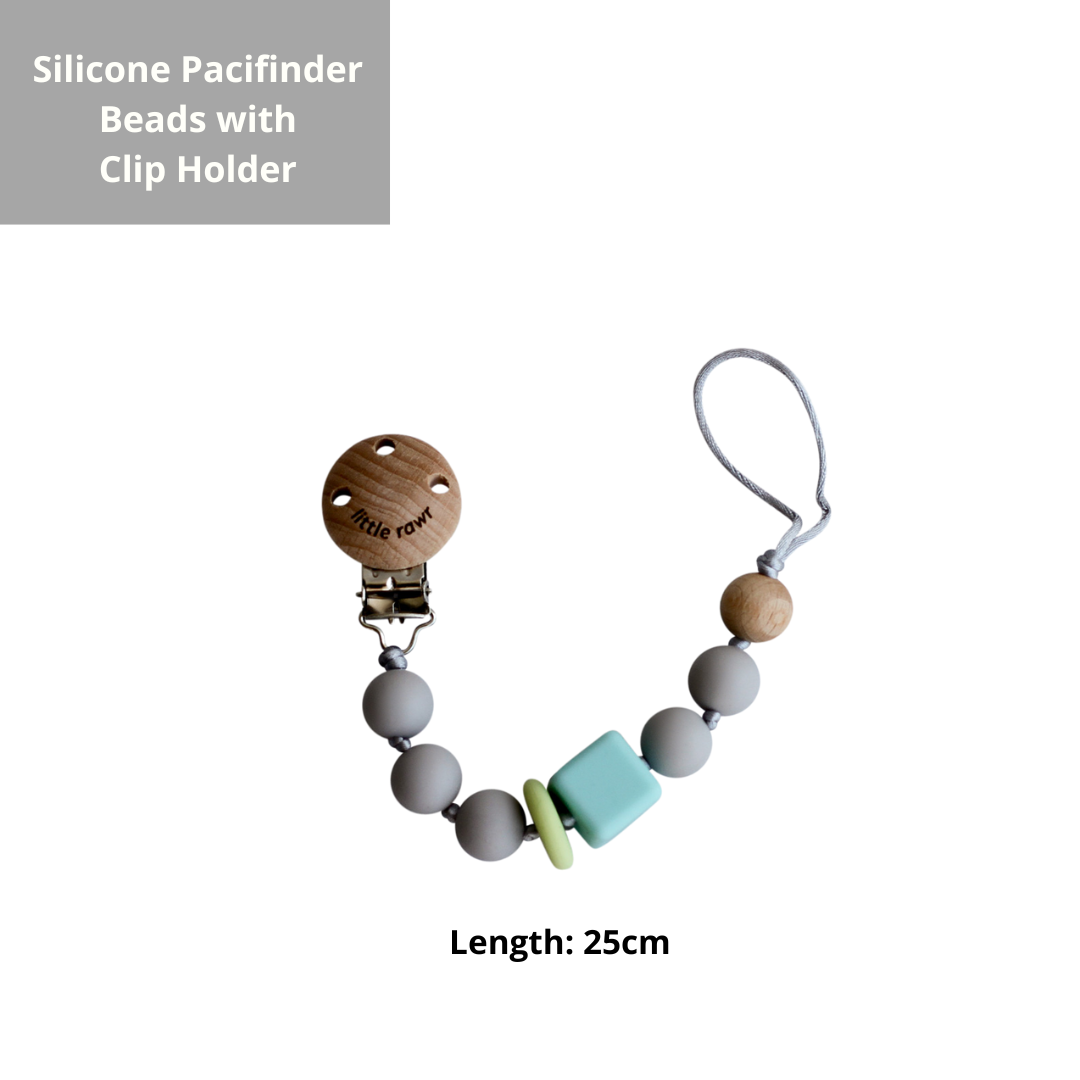 Little Rawr Silicone Pacifinder Beads with Clip Holder - Grey