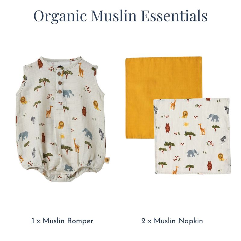 Organic Muslin Essentials (Set of 3) - Romper + 2 Face Napkin