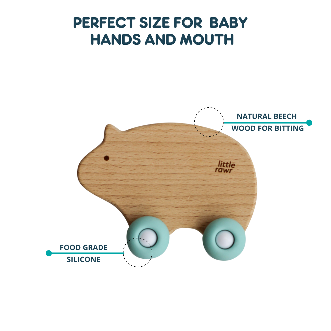 Little Rawr Wood Wheelie Animal - Blue