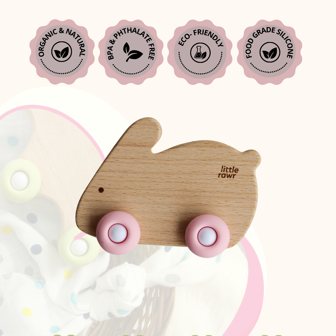 Little Rawr Wood Wheelie Animal - Pink