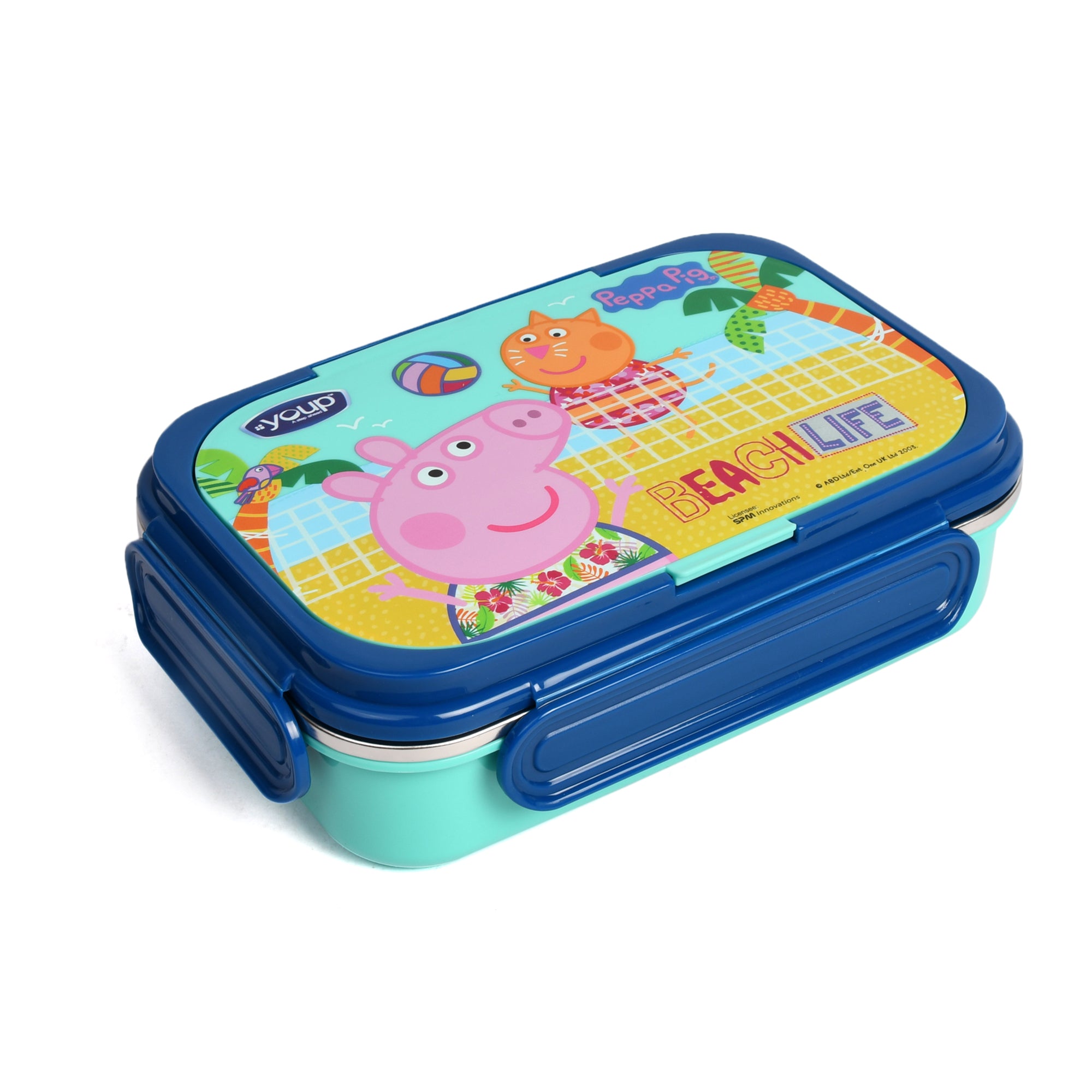 Youp Stainless Steel Insulated Blue Color Kids Peppa Pig Lunch Box With Fork & Spoon Candy-850 Ml