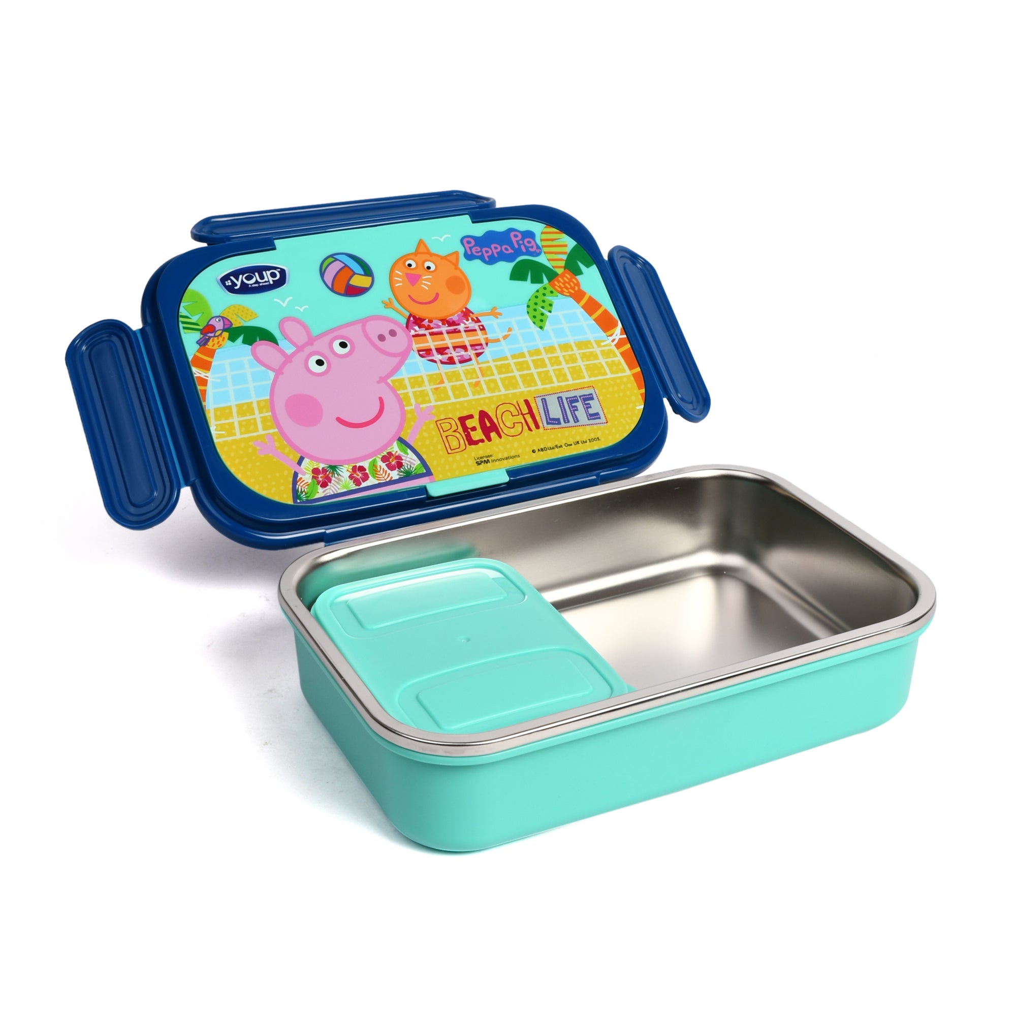 Youp Stainless Steel Insulated Blue Color Kids Peppa Pig Lunch Box With Fork & Spoon Candy-850 Ml