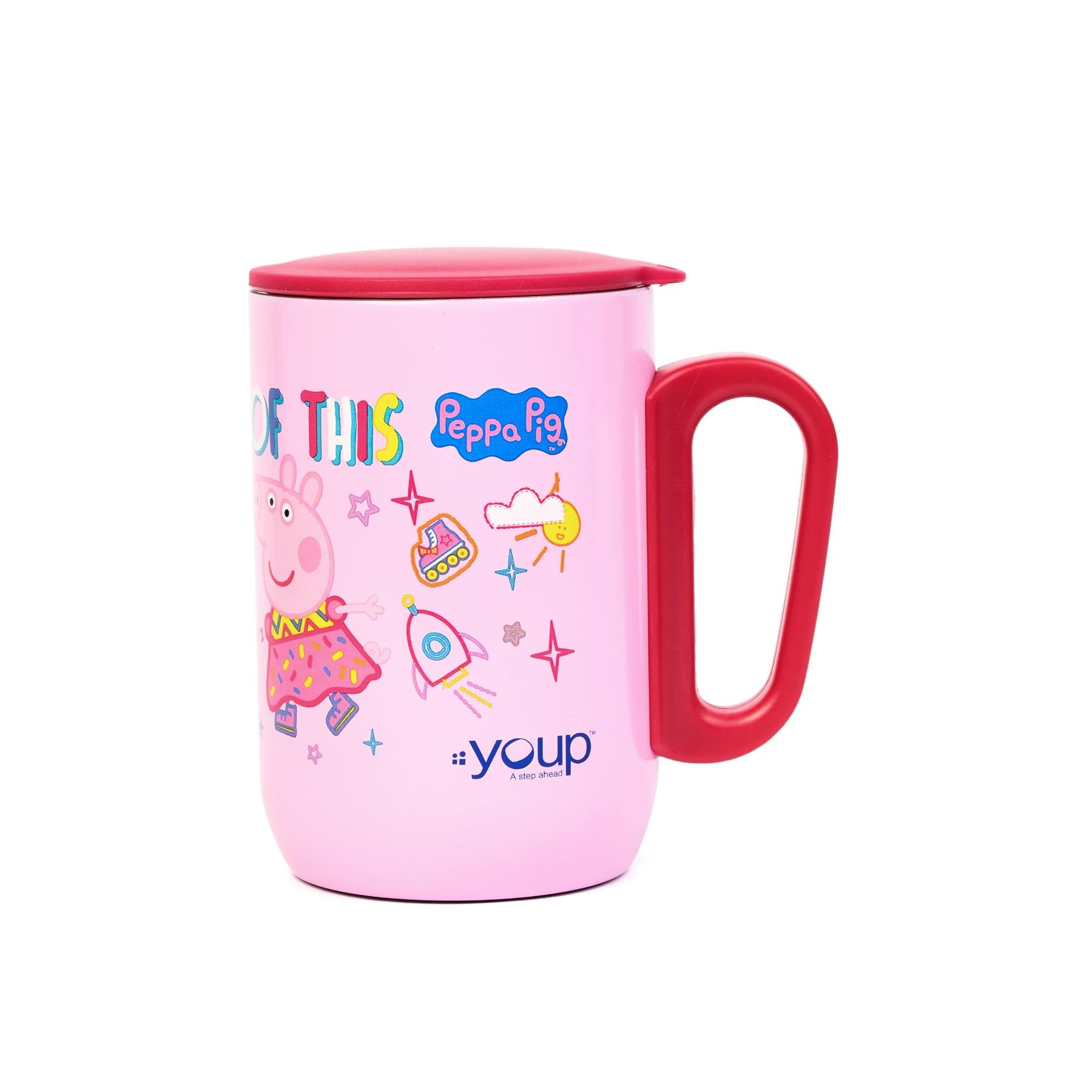 Youp Stainless Steel Pink Color Peppa Pig World Kids Insulated Mug With Cap Sorso-Ppm- 320 Ml