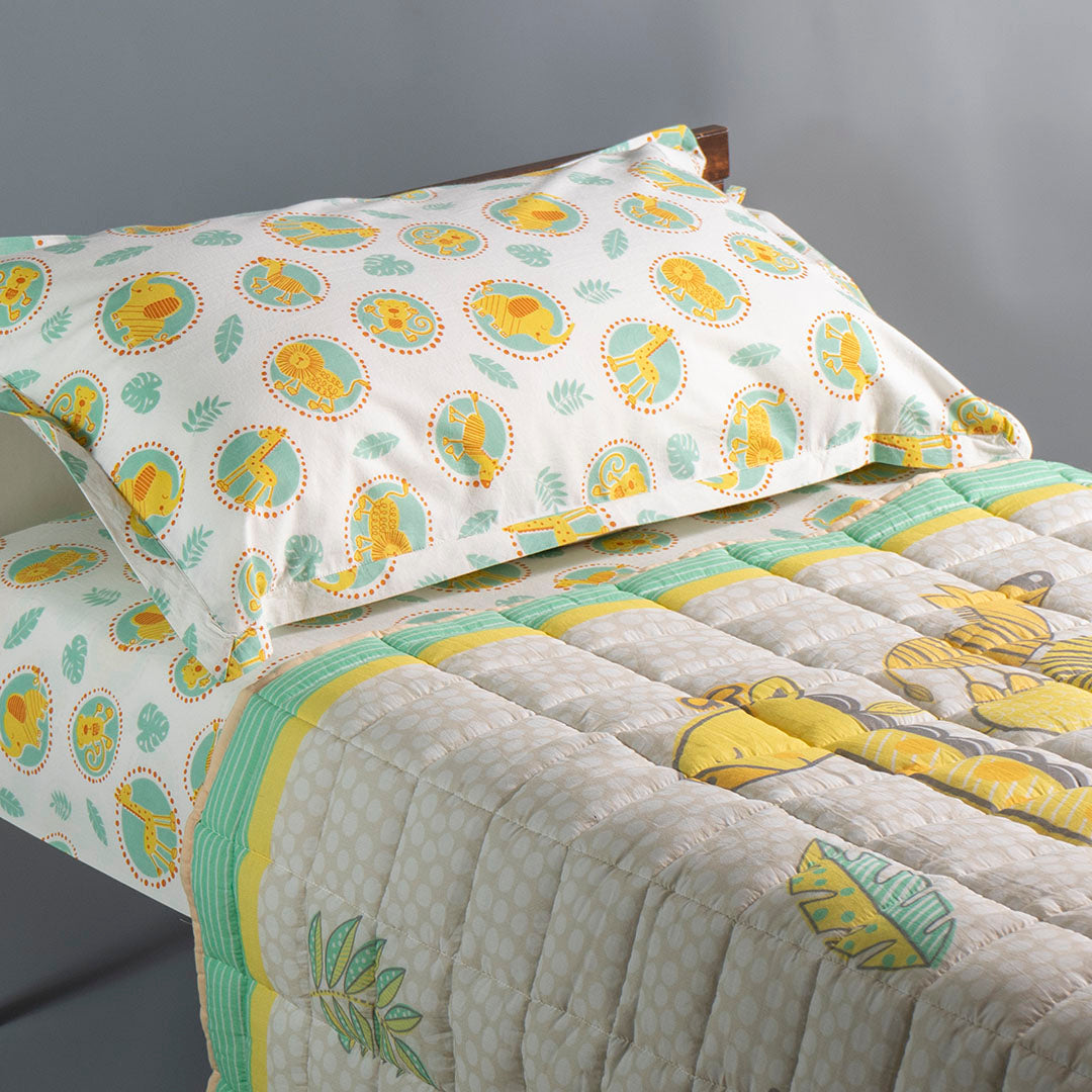 Gudgoodie Kids Flat Bedsheet Set  - 100% Cotton Percale - Single/Double - Jungle Safari