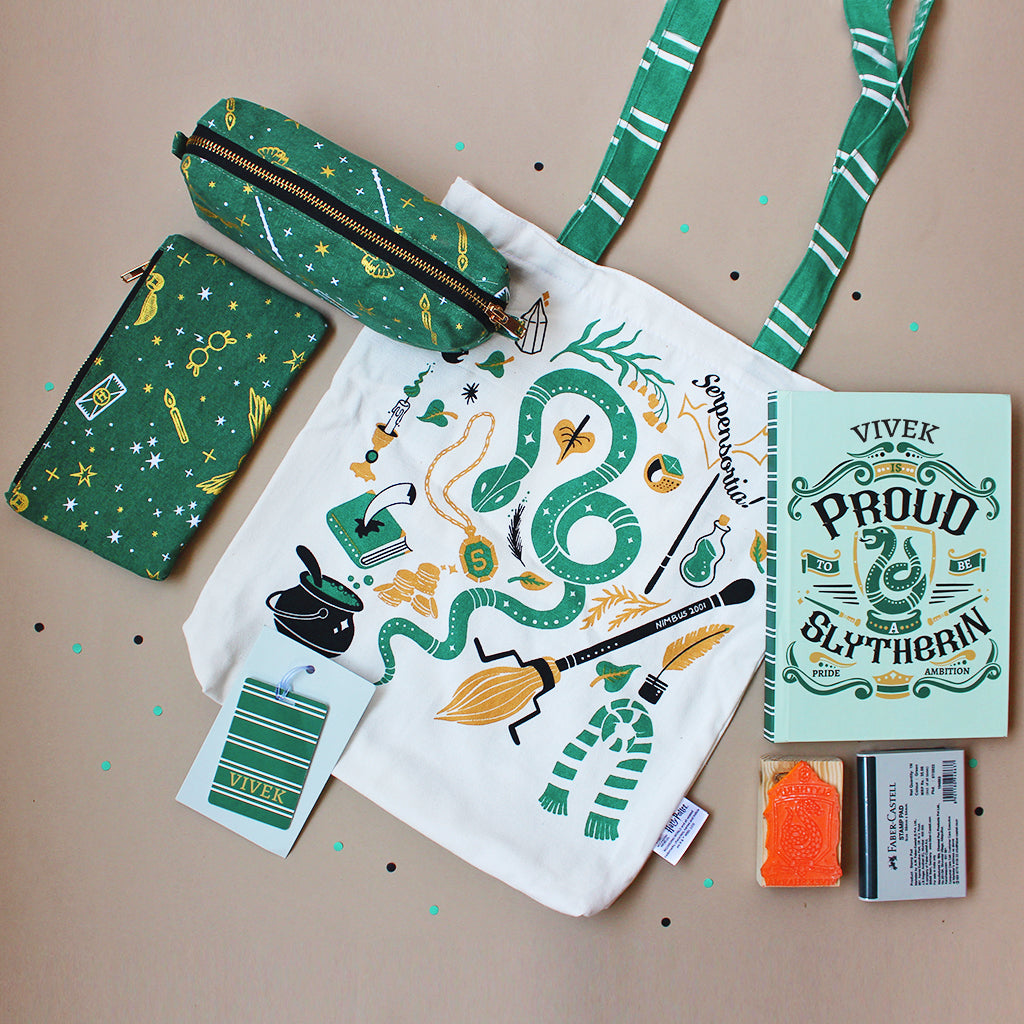Official Harry Potter Slytherin Themed Personalised Stationery Gift Hamper