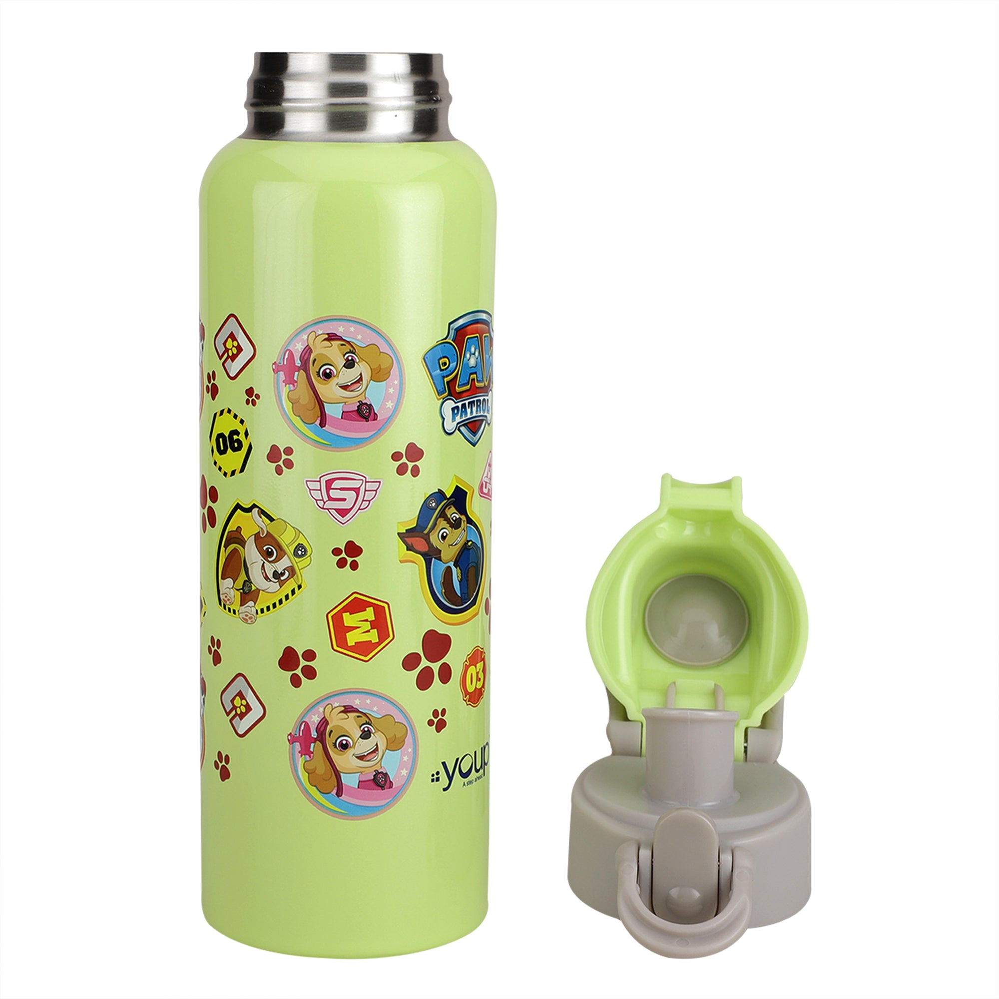 Youp Stainless Steel Lemon Green Color Paw Patrol Kids Insulated Water Bottle TIKTOK - 600 ml