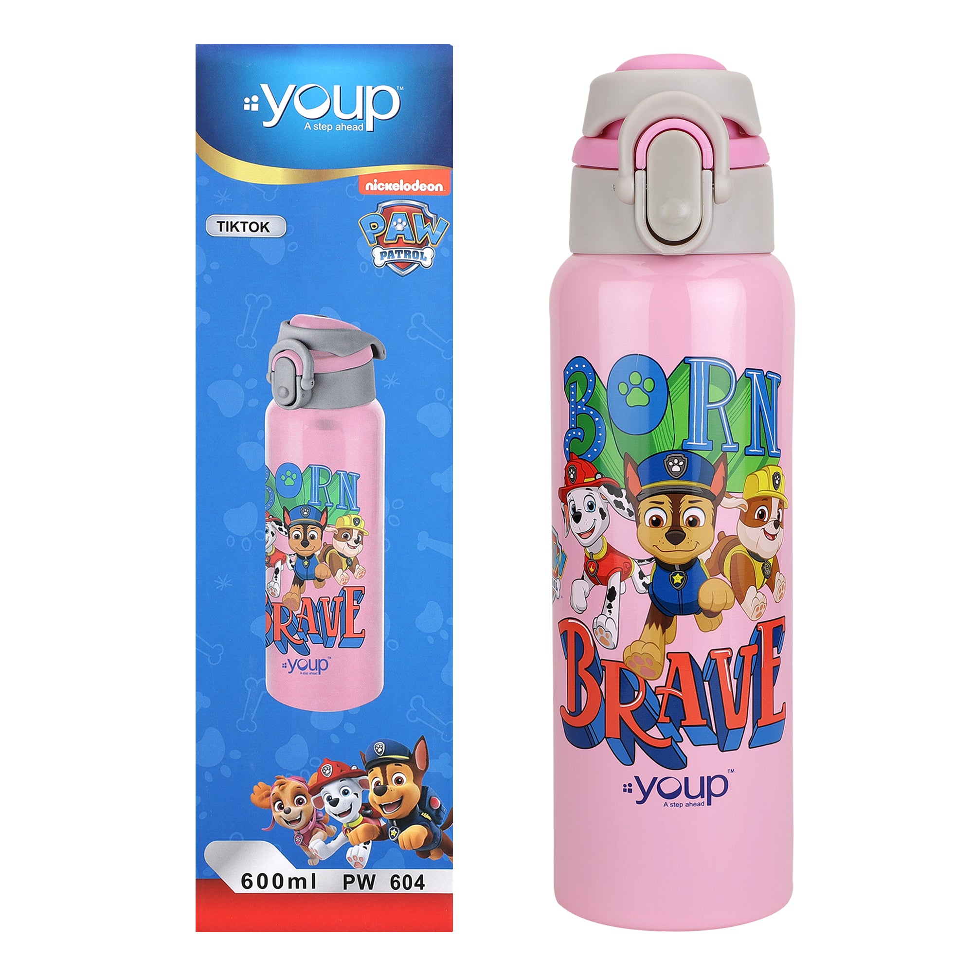 Youp Stainless Steel Paw Patrol Kids Insulated Water Bottle Tiktok - 600 Ml (Pink)