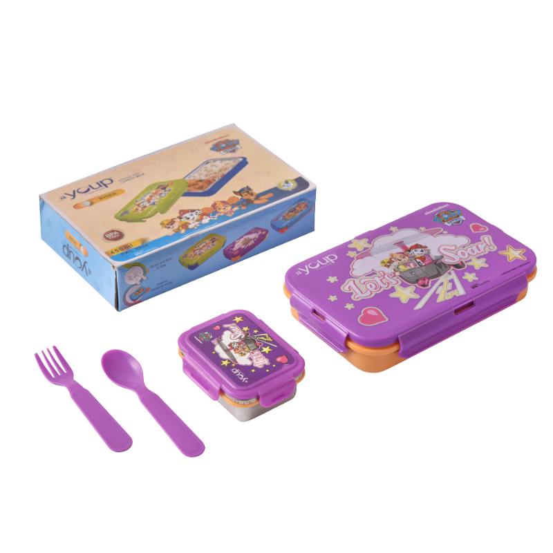 Youp Stainless Steel Purple And Yellow Color Paw Patrol Kids Lunch Box Ryder - 450 Ml