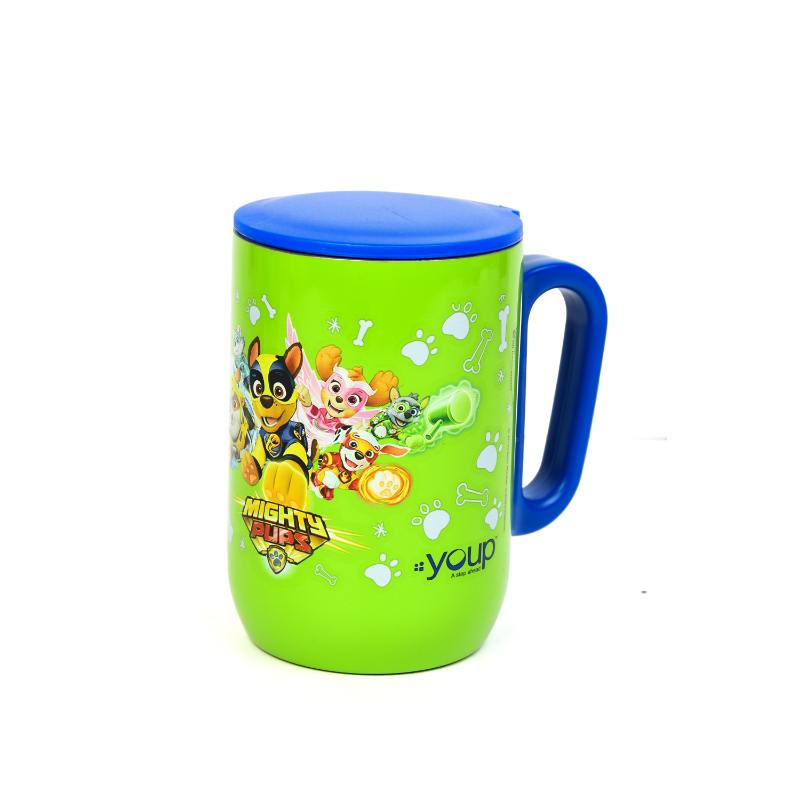 YOUP Stainless Steel Green Color Paw Patrol Mighty Pups Kids Insulated Mug With Cap Sorso-Pwm - 320 ml