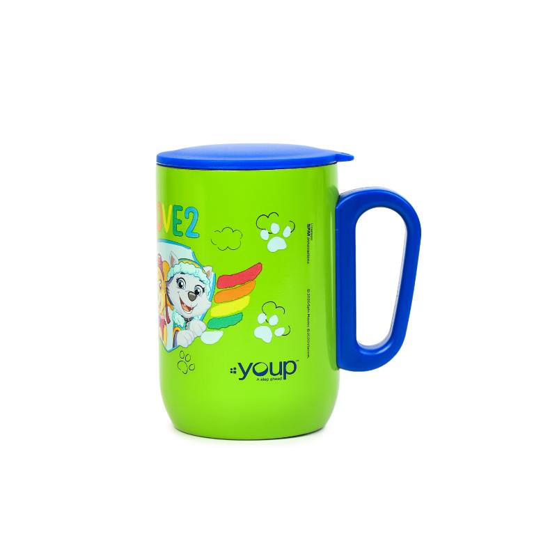 YOUP Stainless Steel Green Color Paw Patrol Love2Laugh Kids Insulated Mug With Cap Sorso-Pwm - 320 ml