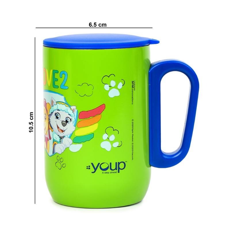 YOUP Stainless Steel Green Color Paw Patrol Love2Laugh Kids Insulated Mug With Cap Sorso-Pwm - 320 ml