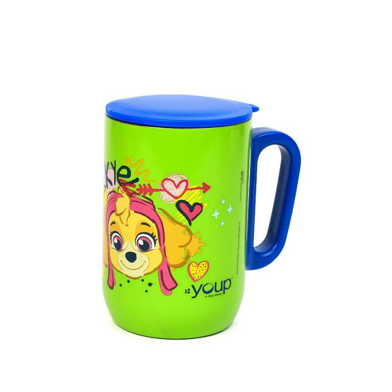 YOUP Stainless Steel Green Color Paw Patrol Skye Kids Insulated Mug With Cap Sorso-Pwm - 320 ml