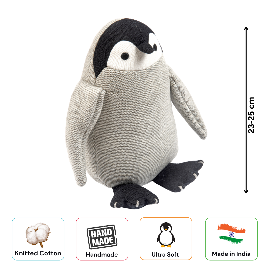 Peppy the Penguin | Knitted Cotton Animal Plush Toy for Kids