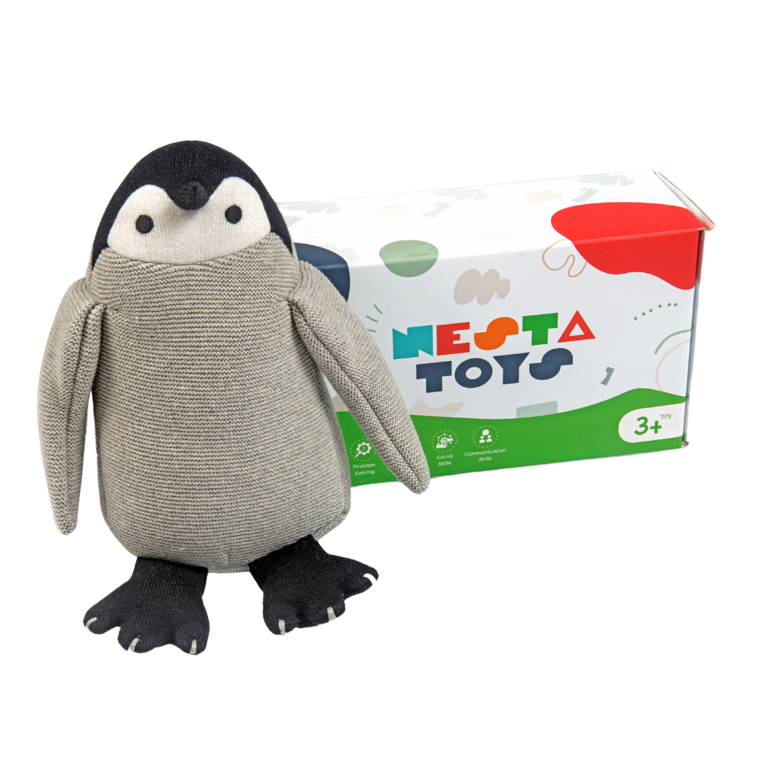 Peppy the Penguin | Knitted Cotton Animal Plush Toy for Kids