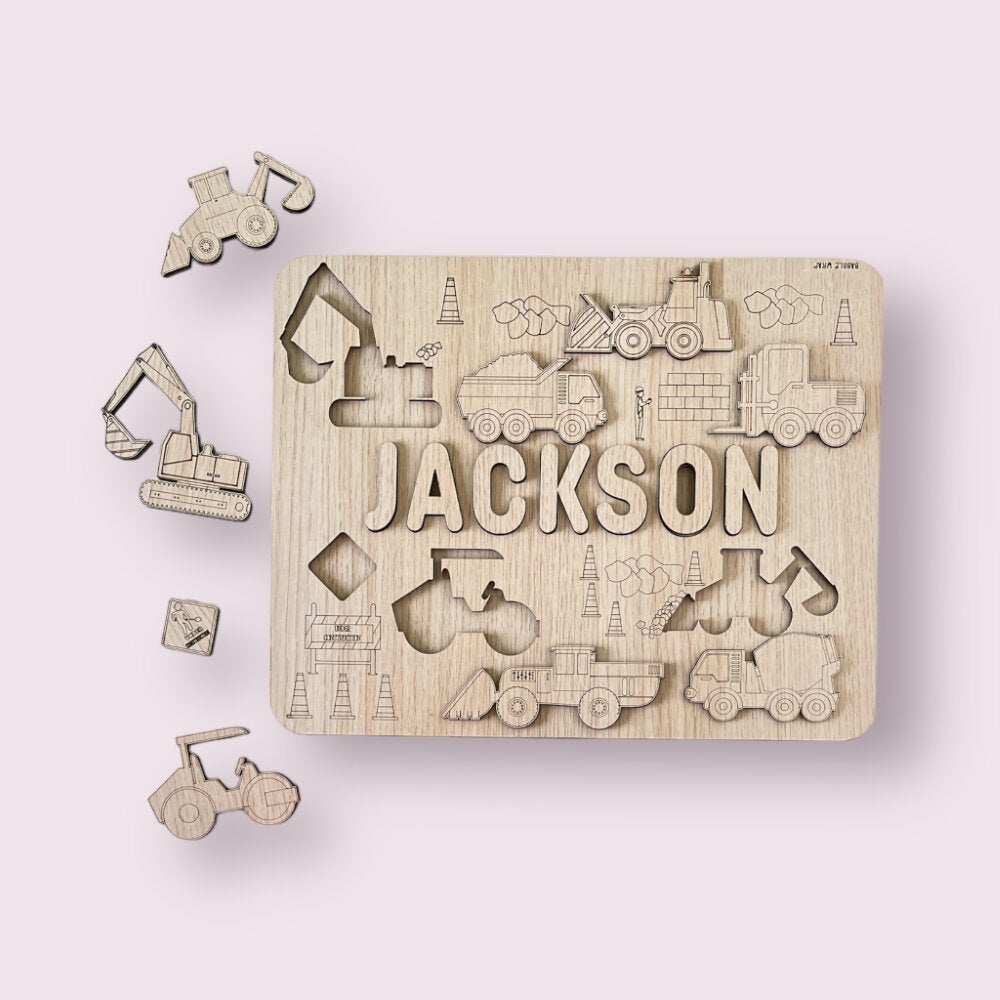 Personalised Wooden Name Puzzle- Construction Site