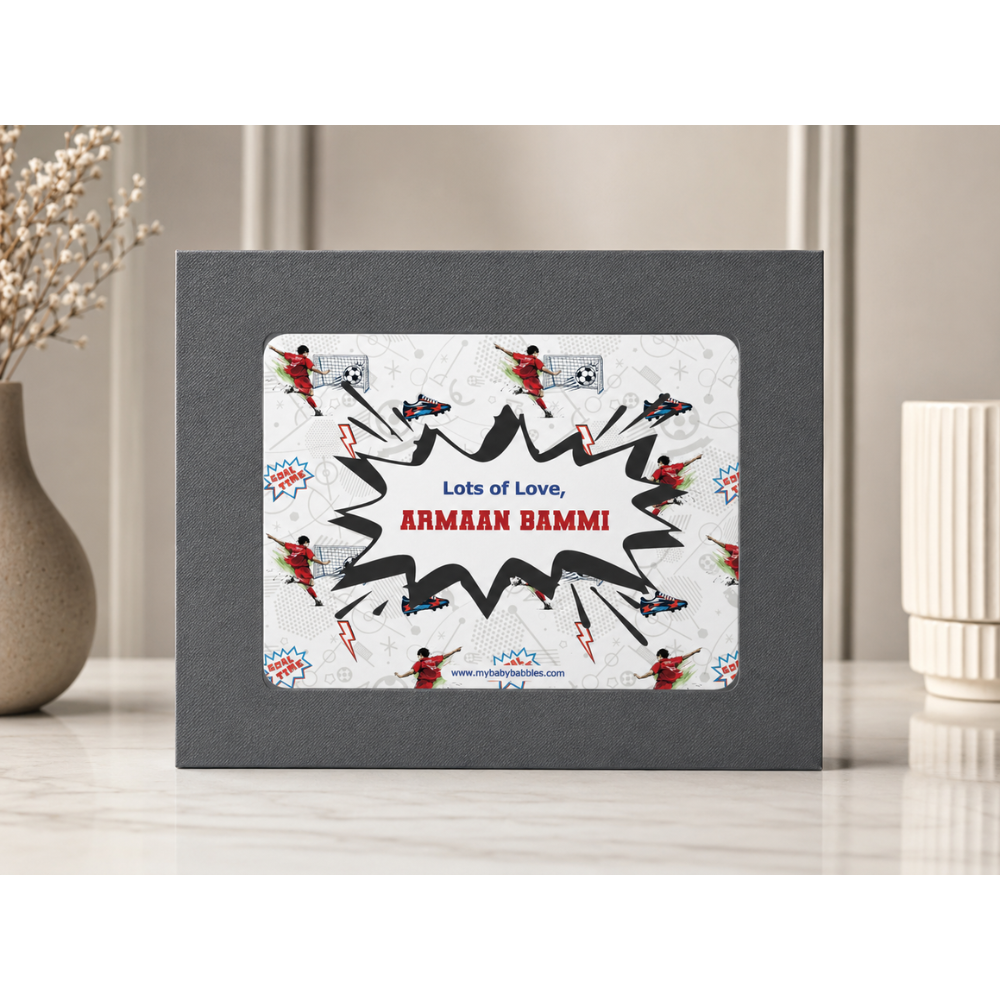 Framed artwork with a personalized message on a neutral background