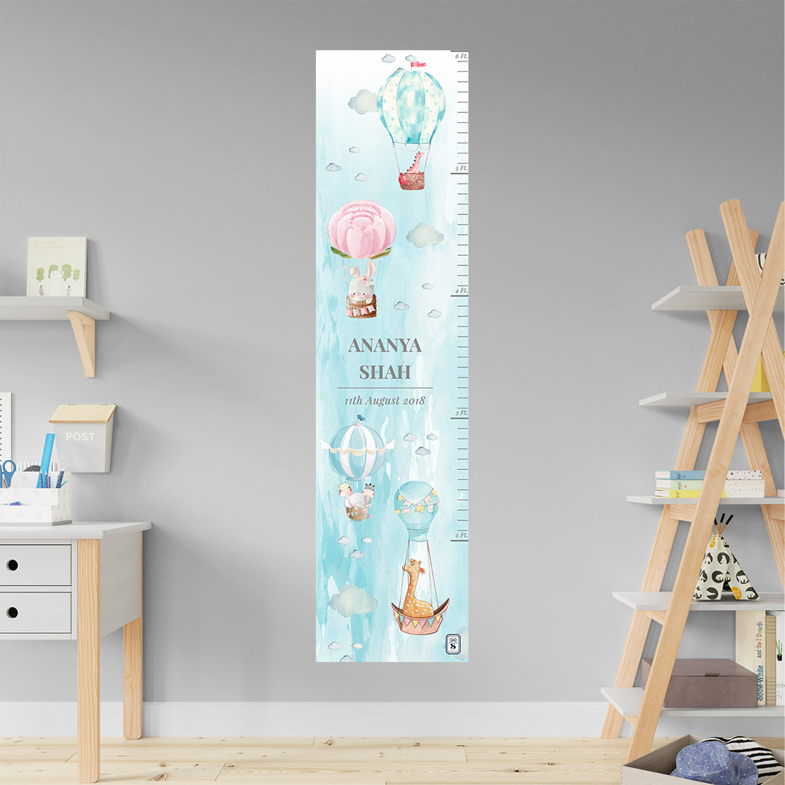 Happy Ballooners Height Chart - Blue Watercolor