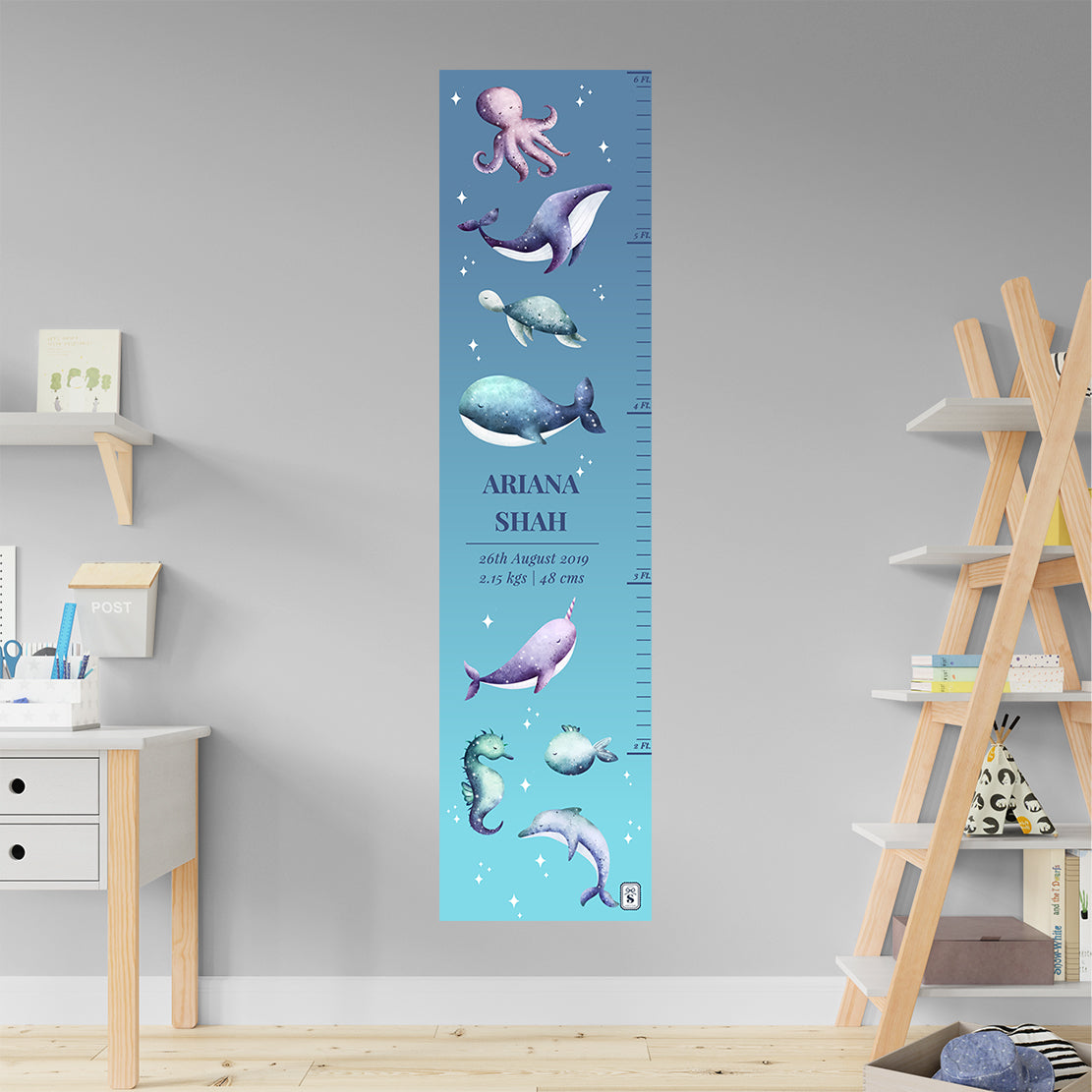 Midnight Ocean Height Chart - Pastel Blue