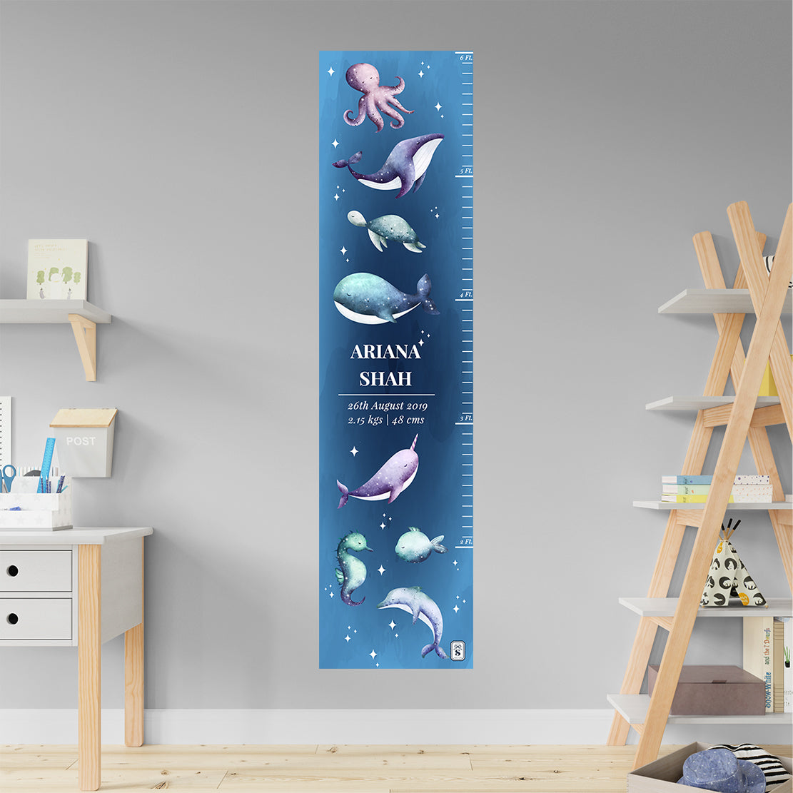 Midnight Ocean Height Chart - Navy Gradient