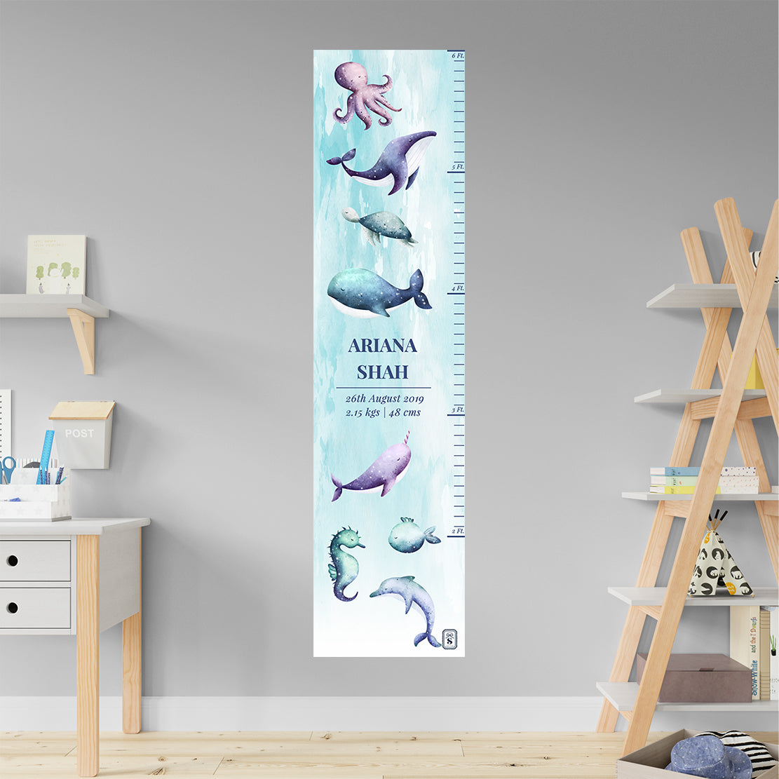 Midnight Ocean Height Chart - Sea Blue Gradient