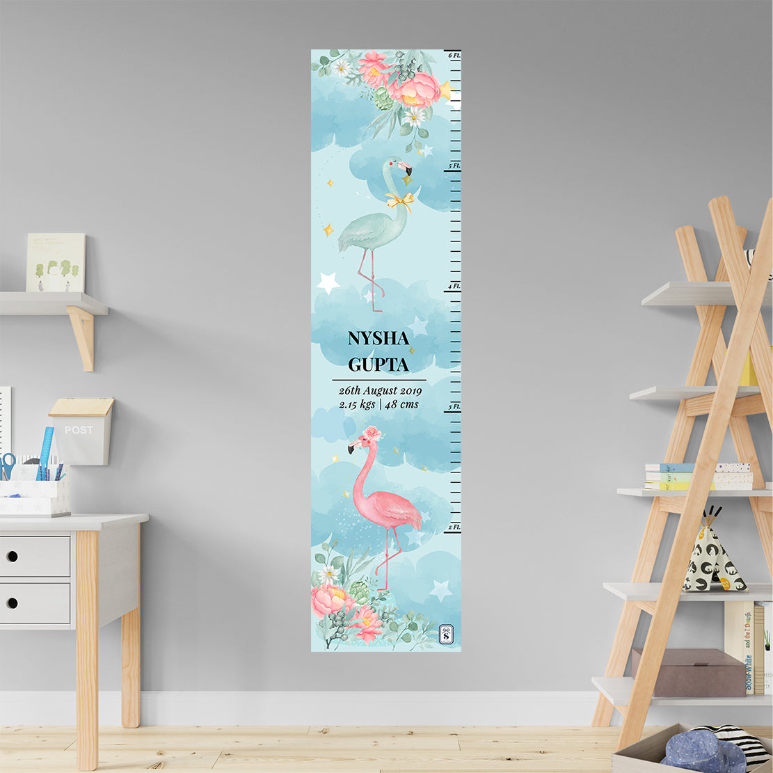 Flamingoland Height Chart - Blue Watercolor