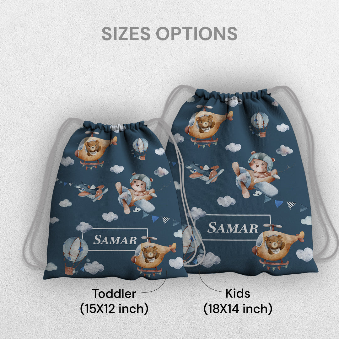 Teddy's Flight Drawstring Bag (kids)