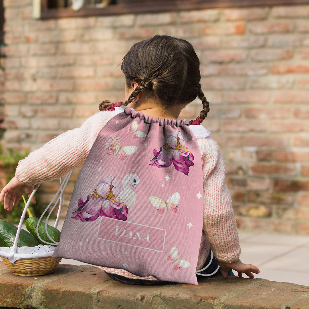 Butterfly Swan Blossom Drawstring Bag (kids)