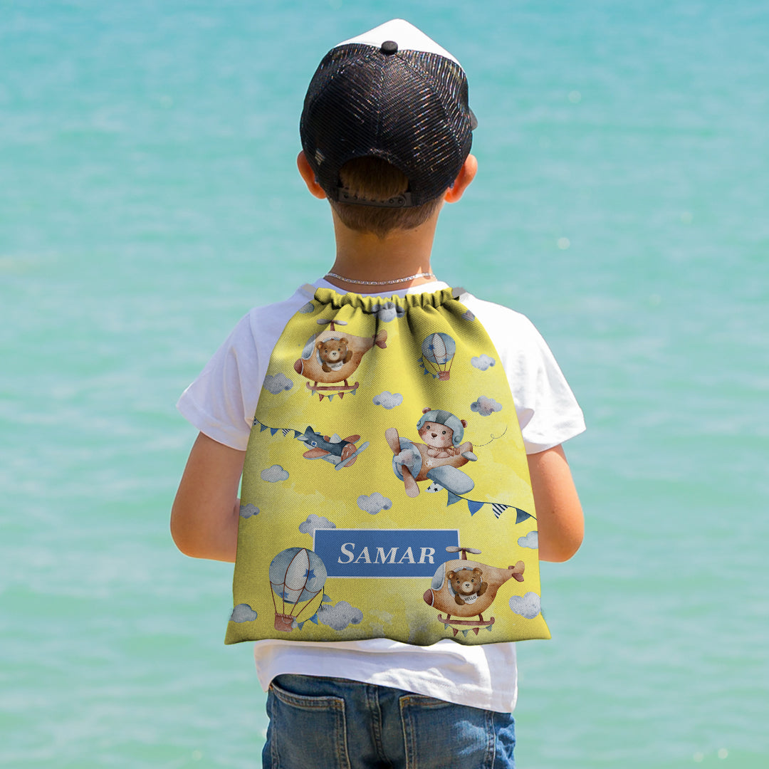 Teddy's Flight Drawstring Bag (kids)