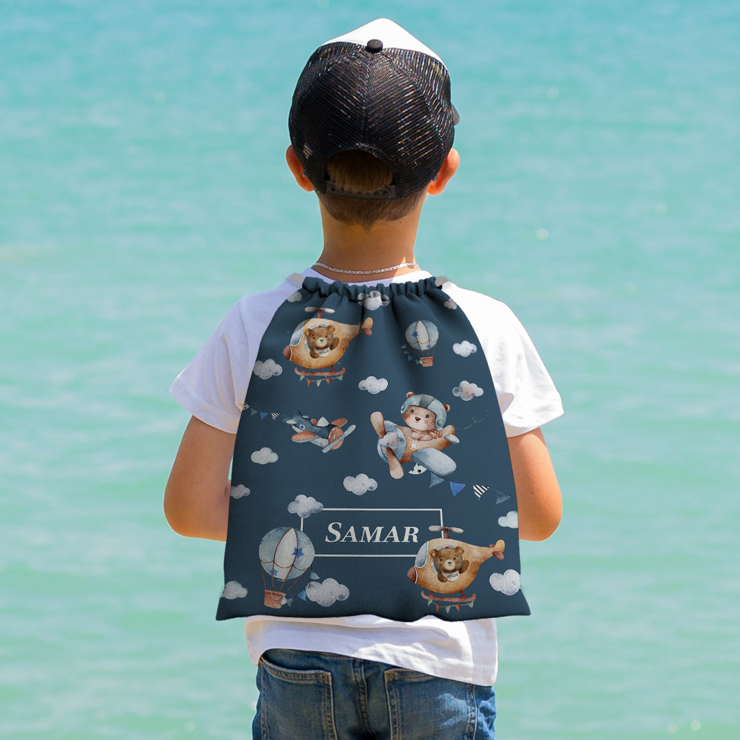 Teddy's Flight Drawstring Bag (kids)