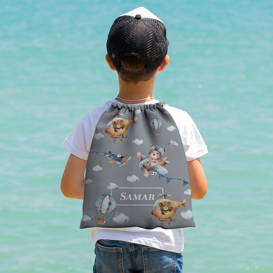 Teddy's Flight Drawstring Bag (kids)