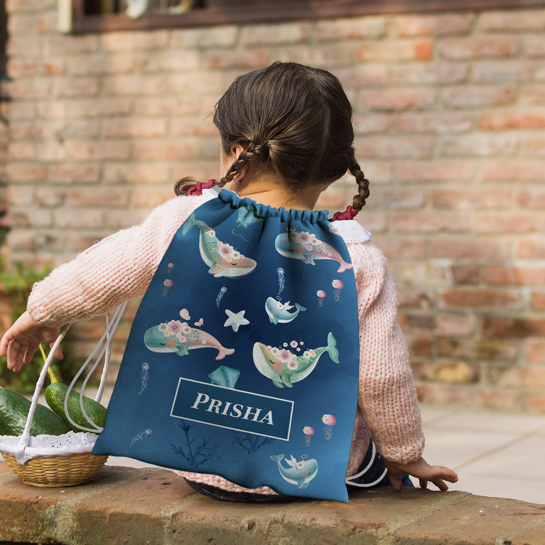 Floral Whales Drawstring Bag (kids)