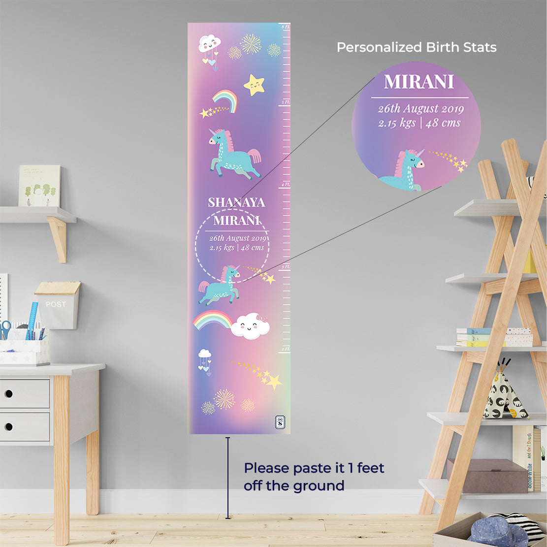 Unicorns & Rainbow Height Chart (kids)