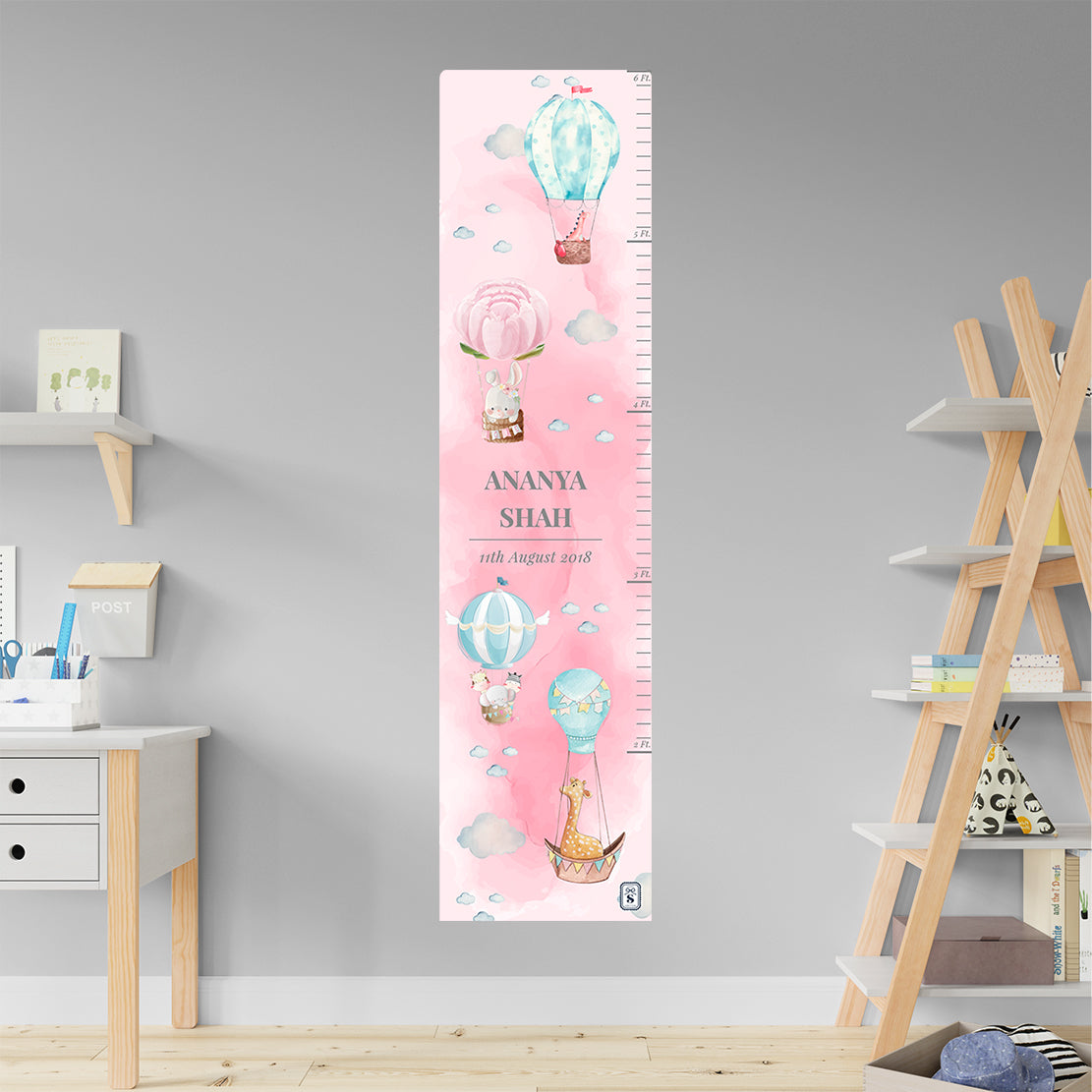 Happy Ballooners Height Chart - Pink Watercolor