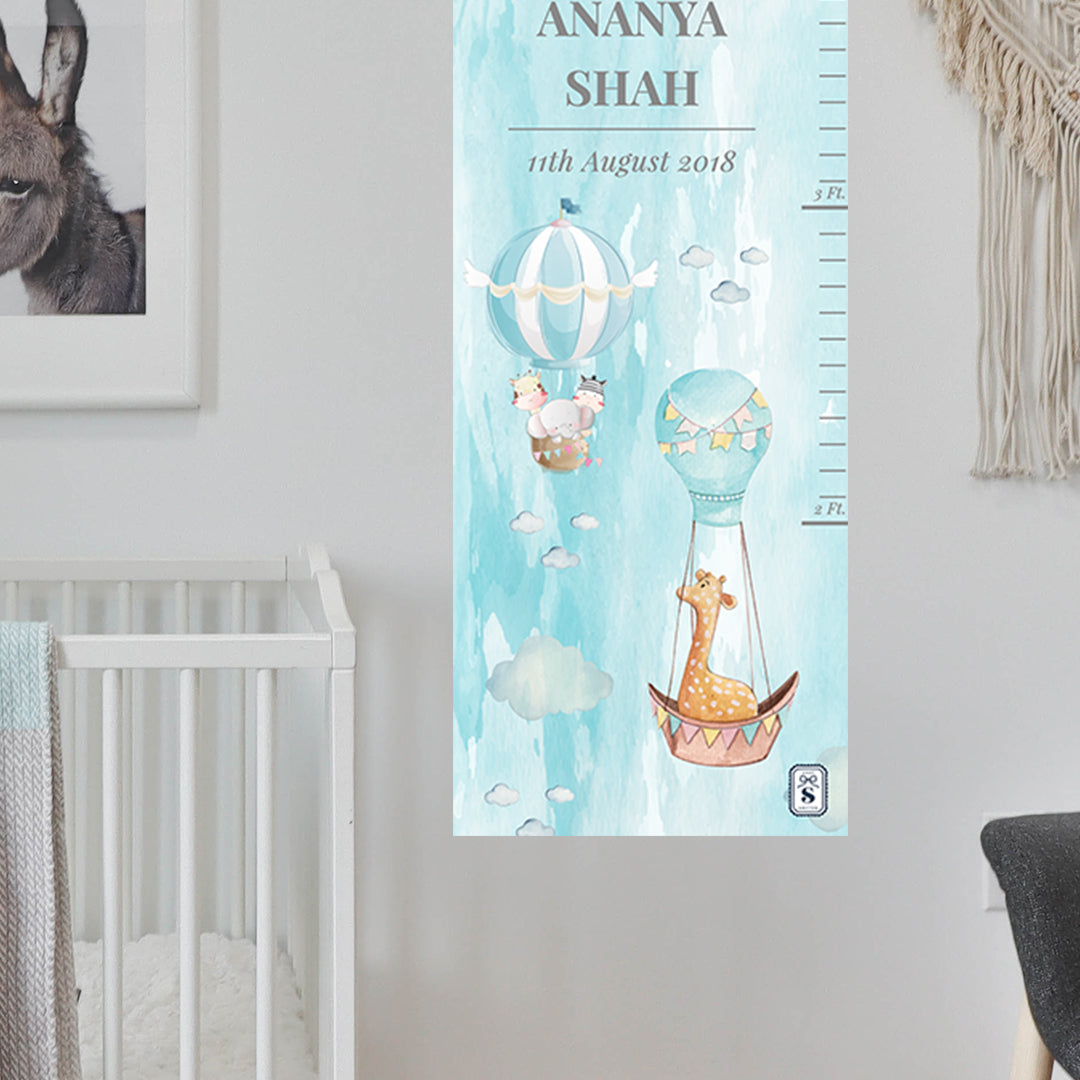 Happy Ballooners Height Chart - Blue Watercolor