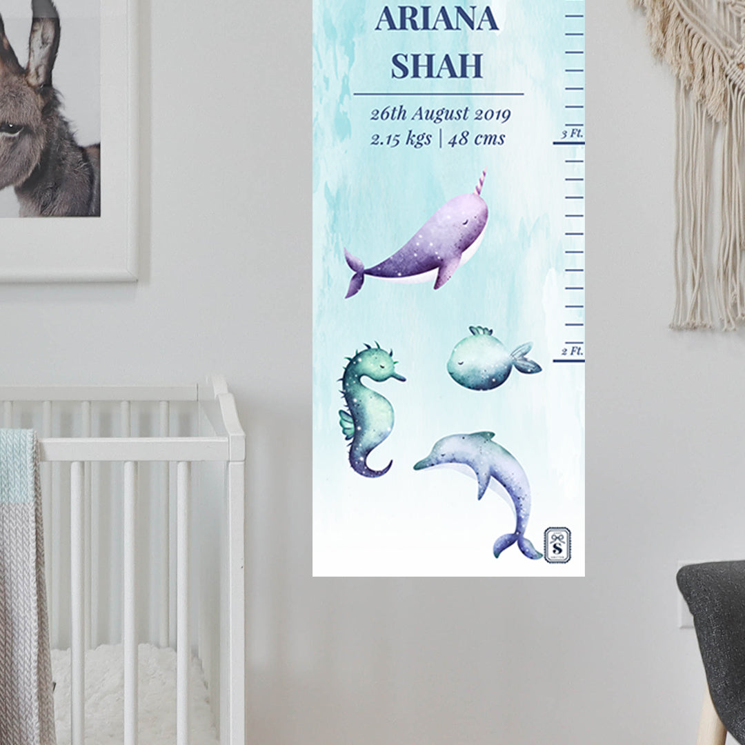 Midnight Ocean Height Chart - Sea Blue Gradient