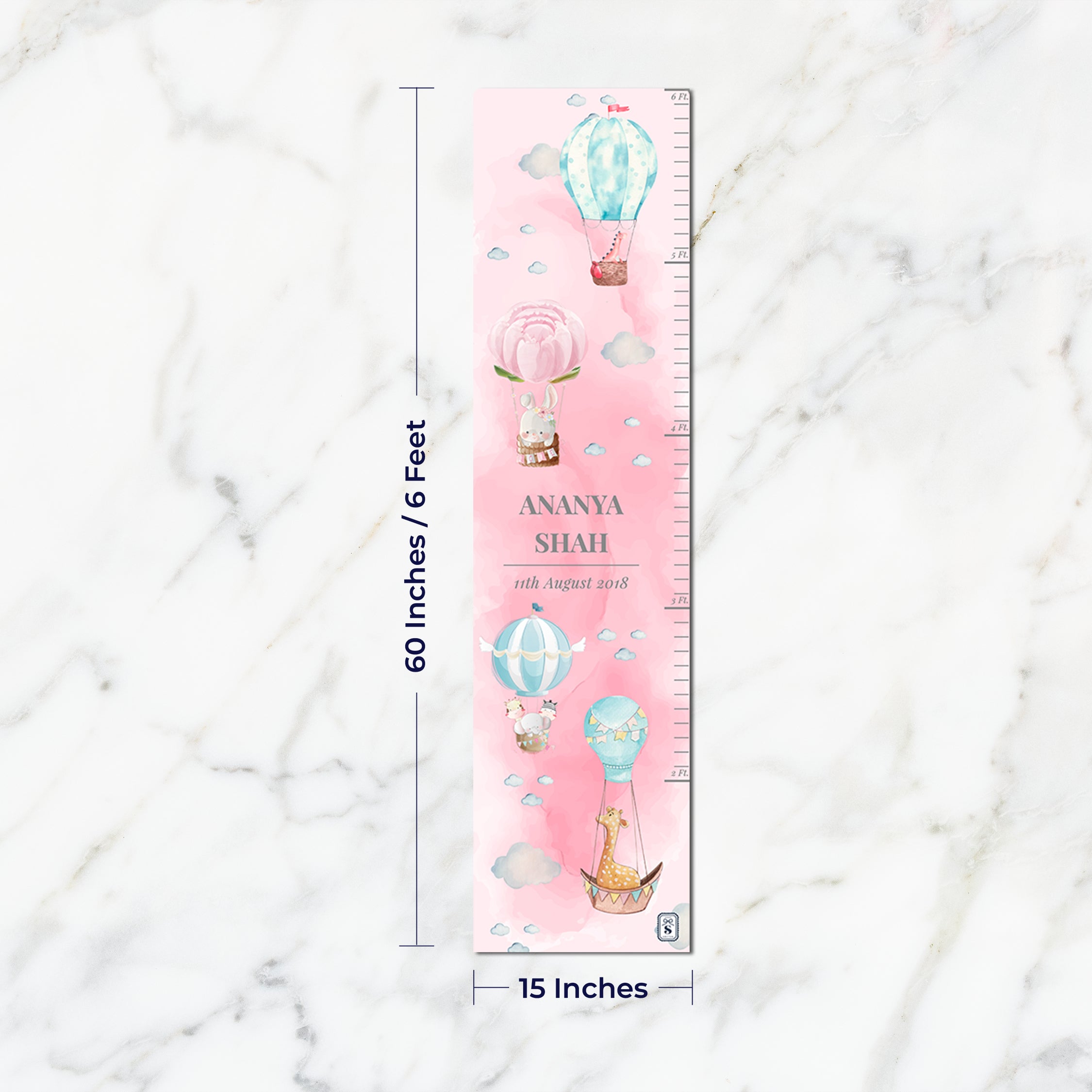 Happy Ballooners Height Chart - Pink Watercolor