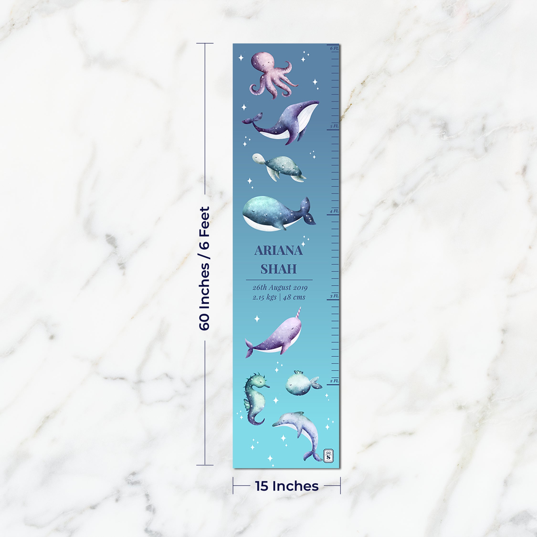 Midnight Ocean Height Chart - Pastel Blue