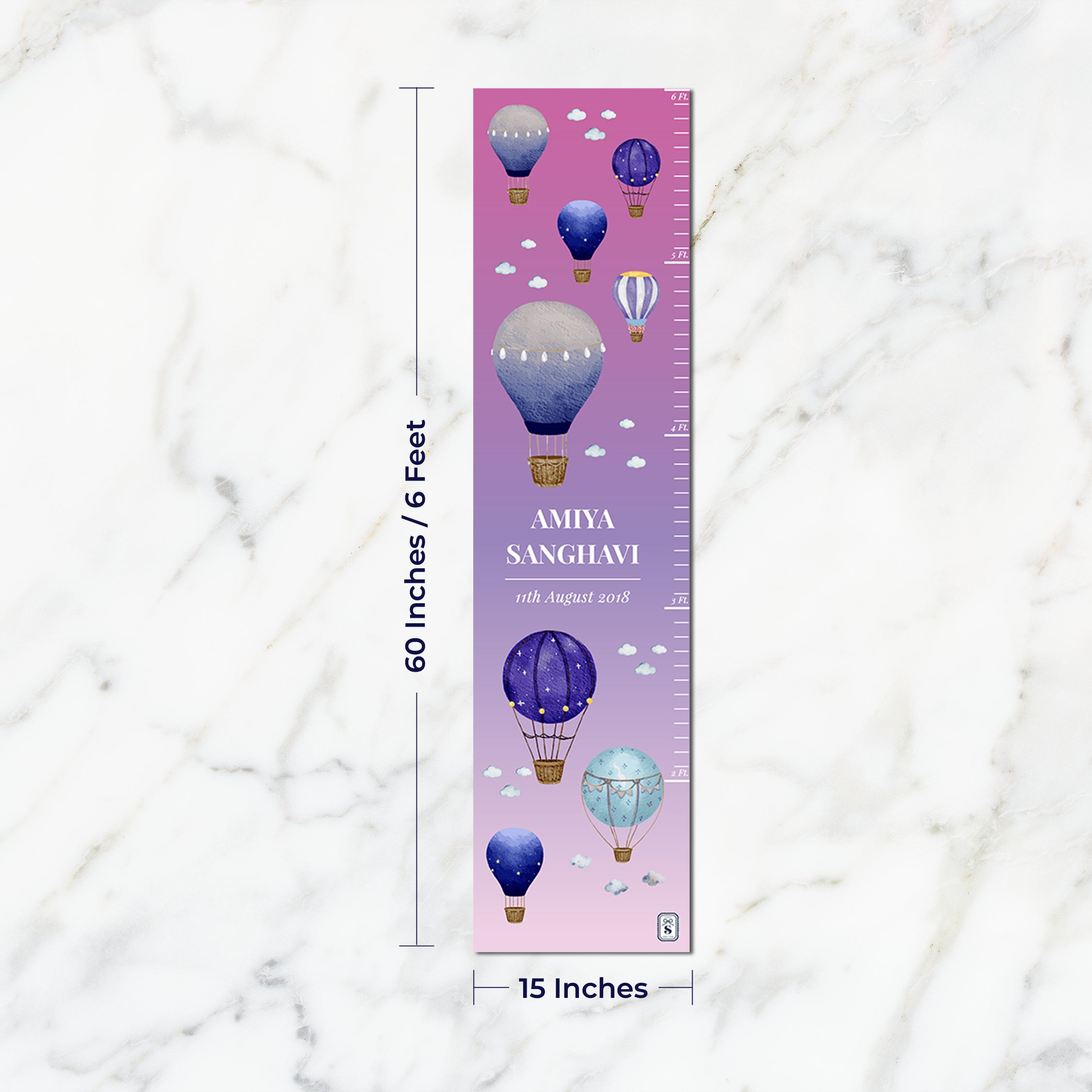 Night Flight Height Chart - Pink Lilac Gradient