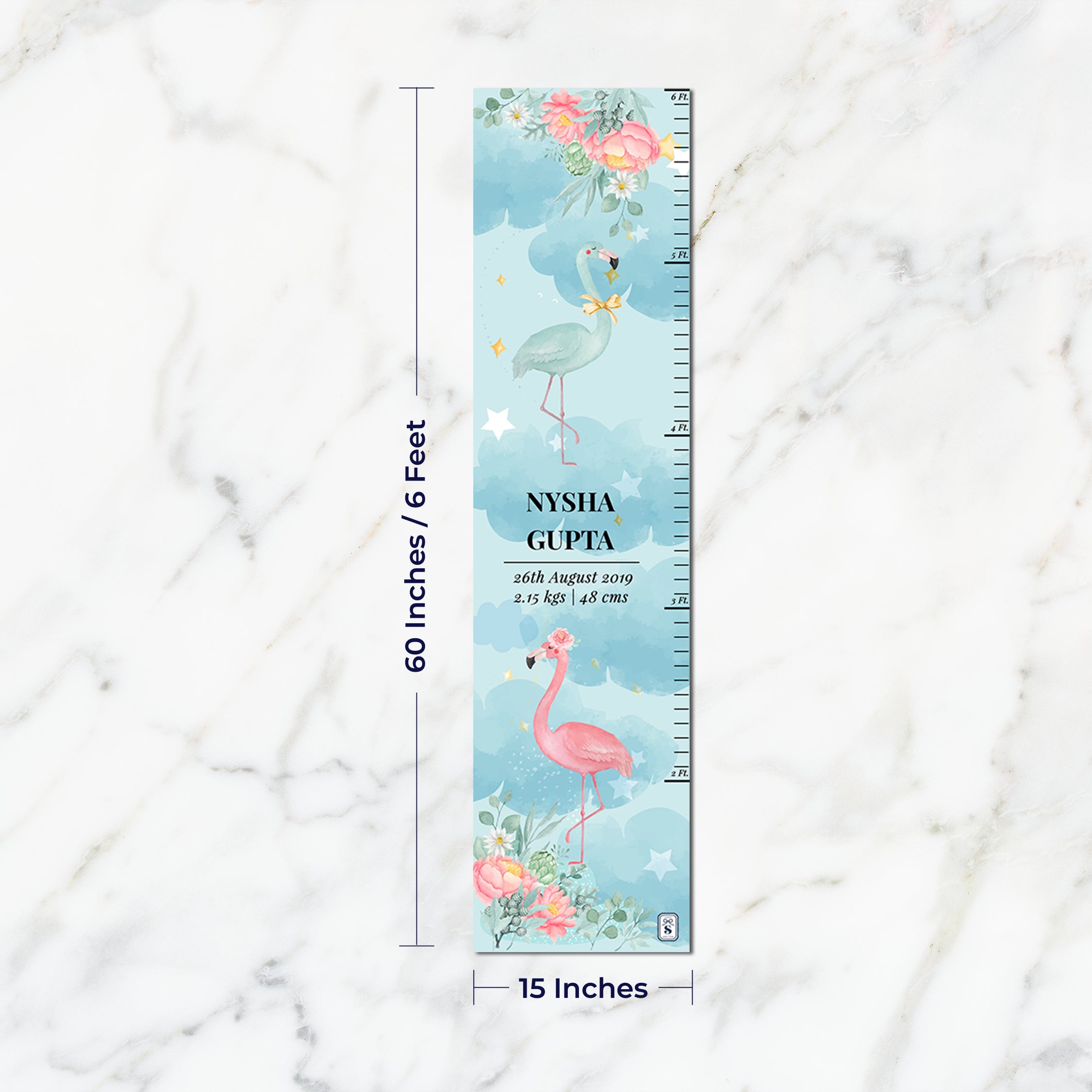 Flamingoland Height Chart - Blue Watercolor