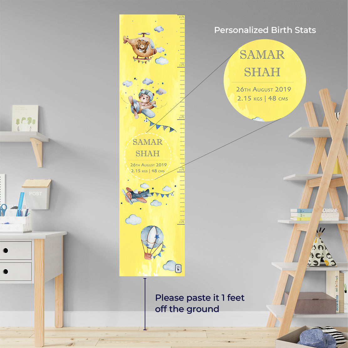 Teddy's Flight Height Chart - Sunshine Yellow