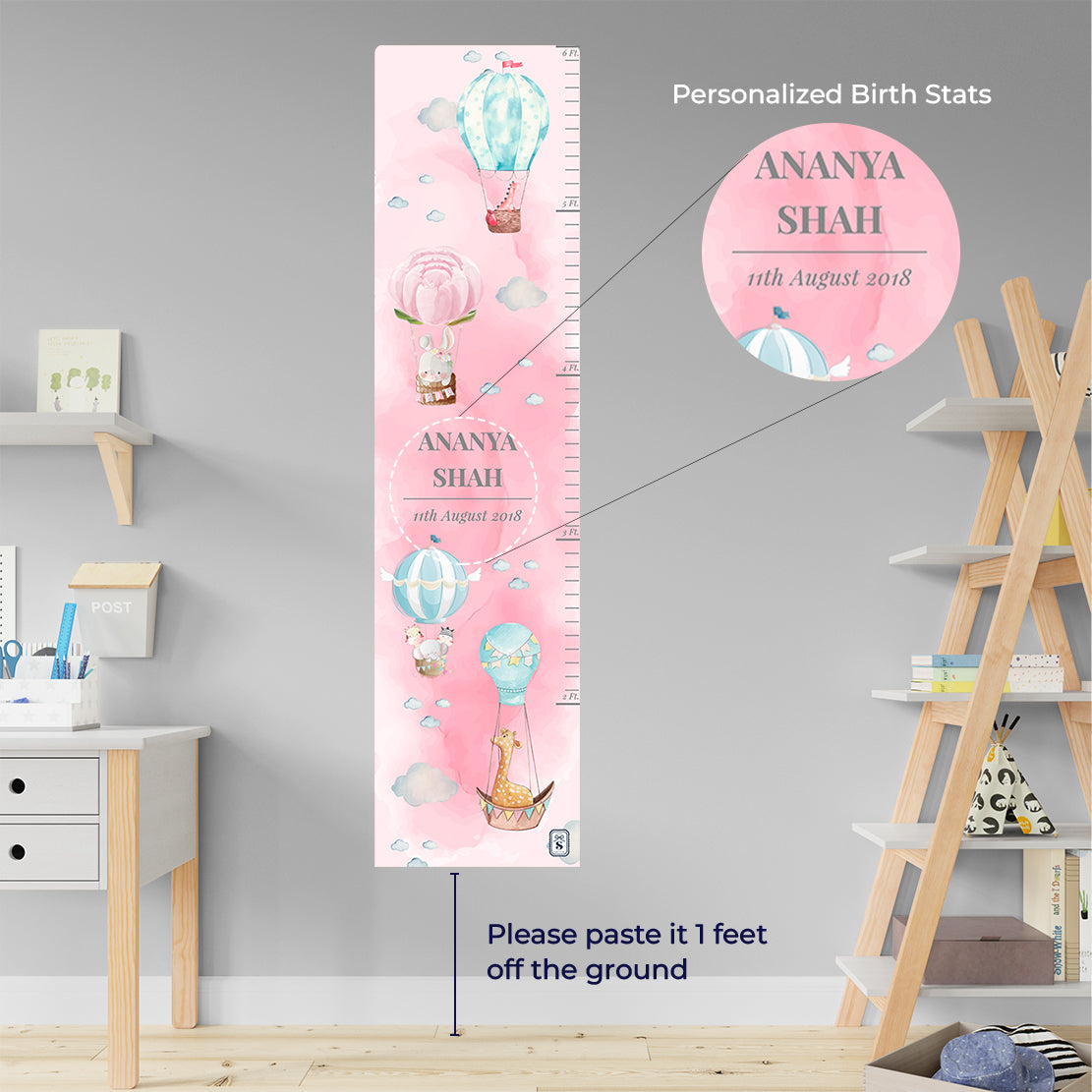 Happy Ballooners Height Chart - Pink Watercolor