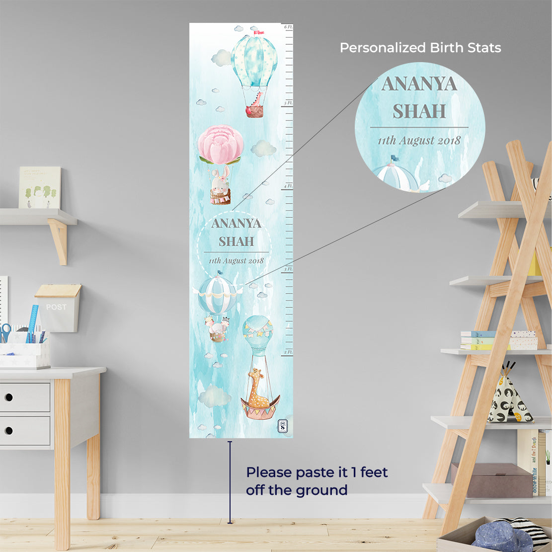 Happy Ballooners Height Chart - Blue Watercolor