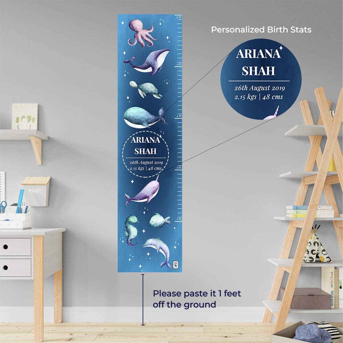 Midnight Ocean Height Chart - Navy Gradient