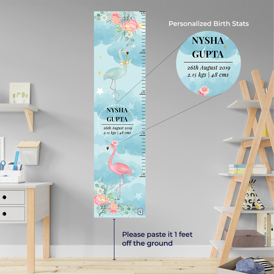 Flamingoland Height Chart - Blue Watercolor