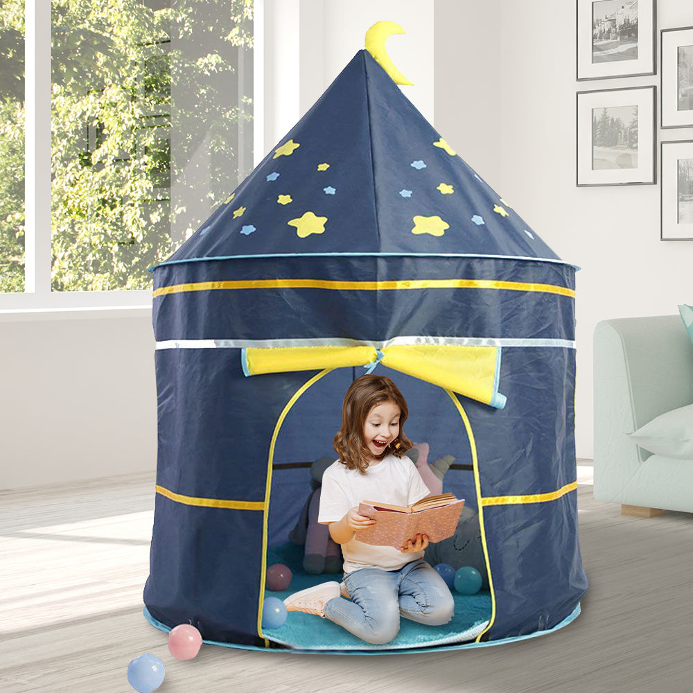 Playtime Foldable Tent House Moon And Stars - Blue - Baby Moo