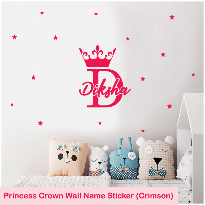 Princess Crown Wall Name Sticker  Crimson